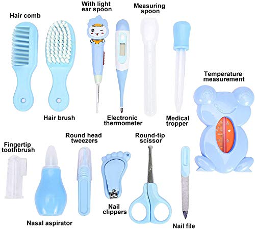 Kit de aseo para bebés de 13 piezas, cuidado infantil para recién nacidos, guardería, cuidado de la salud para niños pequeños, niños, niñas, viajes, uso doméstico, con bolsa de transporte