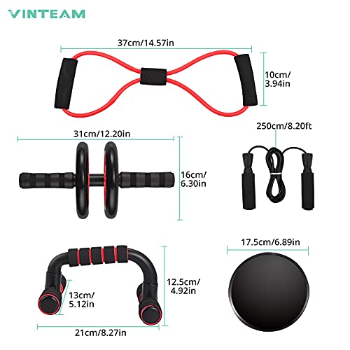 Kit de Fitness Abdominal Ab 5 en 1 Rueda Abdominal Barras para Flexiones Cuerda para Saltar Banda de Resistencia Discos Deslizantes Almohadillas para Rodillas para Entrenamientos en Casa Oficina