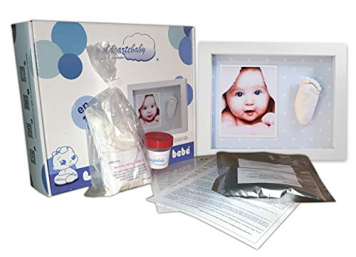 Kit De Marco Y Alginato Moldes Para Hacer La Huella Del Bebe En 3d , Regalos Para Niño Recien Nacido, Regalo Para Baby Shower, Padres Primerizos, Un Recuerdo De Su Primer Año (LUNARES AZULES, 20 x 5 x 25 cm)