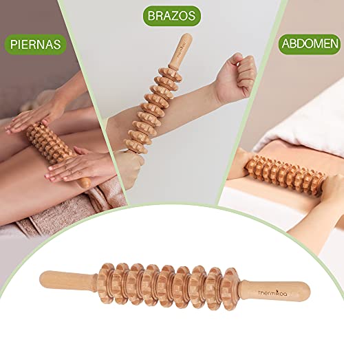 Kit Maderoterapia Corporal para Masajes con Rodillo Anticelulítico y Tabla Modeladora de Madera para el Drenaje y Movilización de Toxinas - Masajeadores de Madera-Maderoterapia Masajes kit Thermikoa