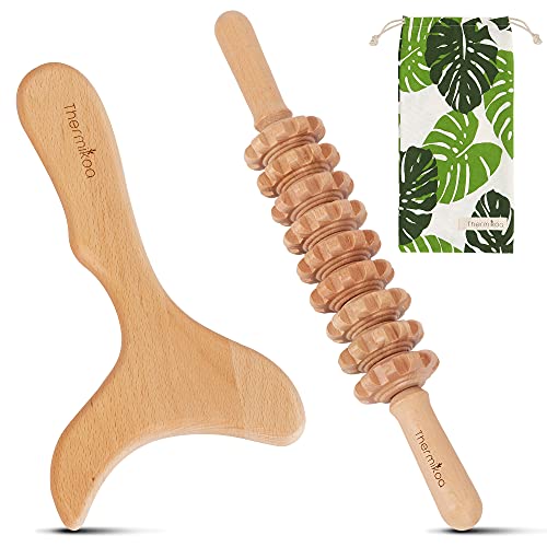 Kit Maderoterapia Corporal para Masajes con Rodillo Anticelulítico y Tabla Modeladora de Madera para el Drenaje y Movilización de Toxinas - Masajeadores de Madera-Maderoterapia Masajes kit Thermikoa