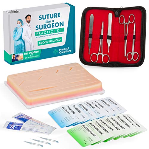 Kit práctico de sutura con Guía de Entrenamiento en formato Ebook: Almohadilla de Sutura Reutilizable de Silicona con Kit de Herramientas – para Estudiantes de Medicina, Enfermería y Veterinaria