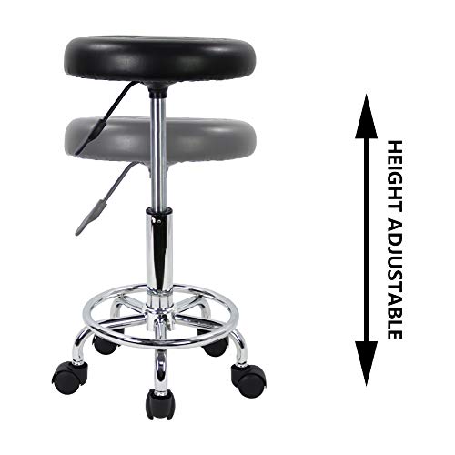 KKTONER Taburete Giratorio con Ruedas Silla Belleza para Peluquería Dentista Silla de Trabajo Profesional Giratoria con Ruedas (Negro)