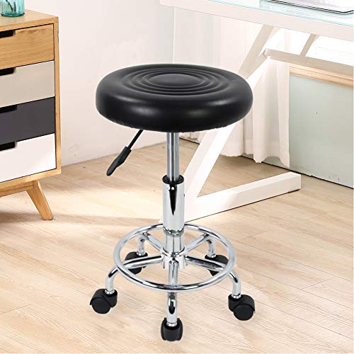 KKTONER Taburete Giratorio con Ruedas Silla Belleza para Peluquería Dentista Silla de Trabajo Profesional Giratoria con Ruedas (Negro)