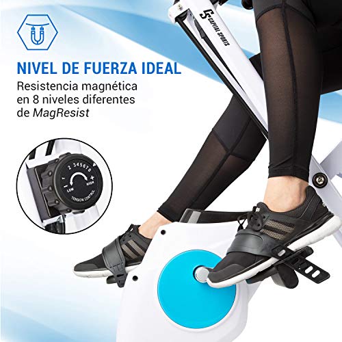 KLAR FIT Klarfit Azura Plus Bici estática 3 en 1 - Bicicleta de Fitness, Entrenamiento de Cardio, Tracción por Correa, Pulsómetro, Resistencia magnética de 8 Niveles, Soporte para Tablet, Blanco