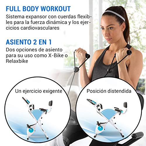 KLAR FIT Klarfit Azura Plus Bici estática 3 en 1 - Bicicleta de Fitness, Entrenamiento de Cardio, Tracción por Correa, Pulsómetro, Resistencia magnética de 8 Niveles, Soporte para Tablet, Blanco