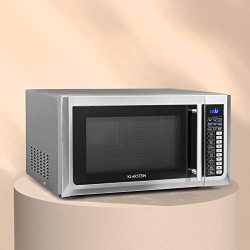 Klarstein Brilliance Pro 43 - Microondas 1500 W, Función grill 1250 W, Convección 2150 W, 43 L de volumen, 9 programas, Panel táctil, 20 kg, Incluye accesorios, Acero inoxidable, Plateado