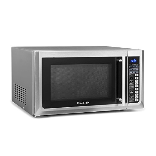 Klarstein Brilliance Pro 43 - Microondas 1500 W, Función grill 1250 W, Convección 2150 W, 43 L de volumen, 9 programas, Panel táctil, 20 kg, Incluye accesorios, Acero inoxidable, Plateado