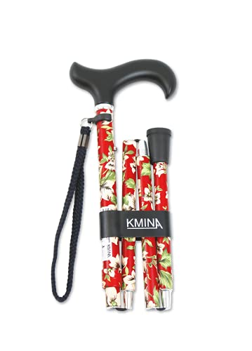 KMINA PRO - Bastones Plegables para Mayores, Bastones para Mayores Regulable, Bastón Plegable Mujer Flores, Bastones para Mayores Mujer, Bastones para Caminar Ancianos, Flores Rojo.