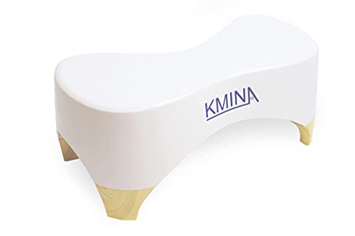 KMINA - Taburete Inodoro (18 cm de Altura), Taburete WC Antiestreñimiento, Taburete Baño Fisiológico, Banqueta Antideslizante Baño, Taburete Inodoro Portátil, Taburete Fisiológico Bambu, Blanco.