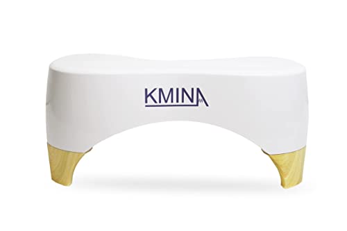 KMINA - Taburete Inodoro (18 cm de Altura), Taburete WC Antiestreñimiento, Taburete Baño Fisiológico, Banqueta Antideslizante Baño, Taburete Inodoro Portátil, Taburete Fisiológico Bambu, Blanco.