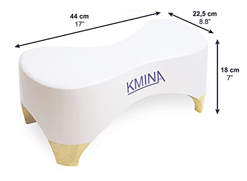 KMINA - Taburete Inodoro (18 cm de Altura), Taburete WC Antiestreñimiento, Taburete Baño Fisiológico, Banqueta Antideslizante Baño, Taburete Inodoro Portátil, Taburete Fisiológico Bambu, Blanco.