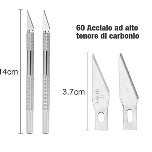 Knife Juego de cuchillos artesanales de precisión de acero inoxidable para bricolaje Trabajo de arte - 2 asas y 20 hojas de repuesto con estuche (2+20-2)