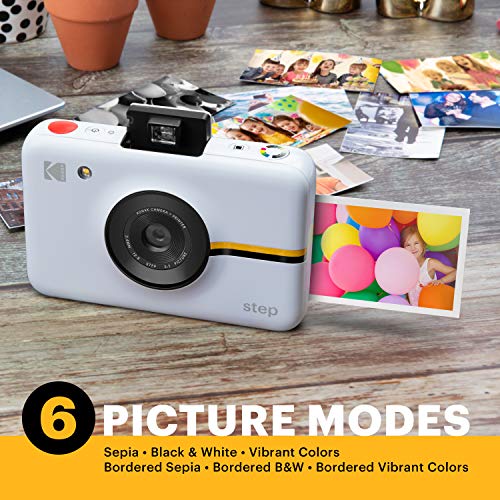 KODAK Step Cámara Digital con Sensor de Imagen de 10 MP - Tecnología Zink, Visor clásico, Modo selfi, Temporizador automático, Flash Incorporado y 6 Modos de Imagen | Blanco