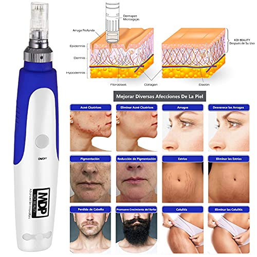 KoiBeauty Dermapen Electric Derma Pen Pluma de microagujas profesional Cuidado de la piel facial 0.25 mm-2.0 mm Aguja ajustable Profundidad Cicatrices de acné Arrugas Estrías Aprobado por RoHS y CE