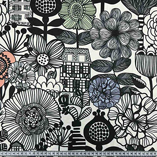 Kt KILOtela Tela por Metros de loneta Estampada Digital - Half Panamá 100% algodón - Ancho 140 cm - Largo a elección de 50 en 50 cm | Flores - Blanco, Negro, Azul, Verde, Naranja