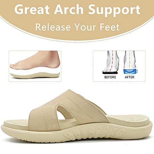 KuaiLu Chanclas Mujer Moda Ortopedicas Comodas Soporte del Arco Chancletas Baño Verano Cool Playa Piscina Ligera Abierta Velcro Sandalias Antideslizante Goma Suela Beige 40