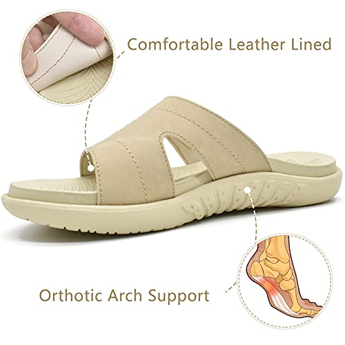 KuaiLu Chanclas Mujer Moda Ortopedicas Comodas Soporte del Arco Chancletas Baño Verano Cool Playa Piscina Ligera Abierta Velcro Sandalias Antideslizante Goma Suela Beige 40