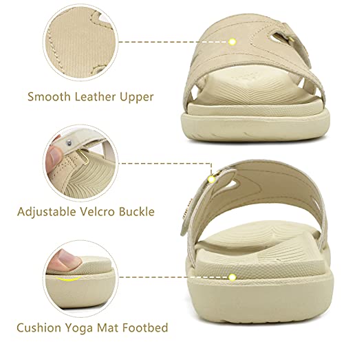 KuaiLu Chanclas Mujer Moda Ortopedicas Comodas Soporte del Arco Chancletas Baño Verano Cool Playa Piscina Ligera Abierta Velcro Sandalias Antideslizante Goma Suela Beige 40