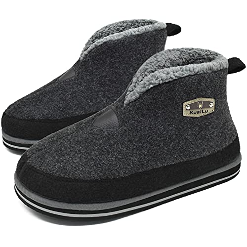 KuaiLu Zapatillas Casa Bota Hombre Invierno Fieltro Cerradas Babuchas Caballero Peluche Lana Pelo Calentitas Pantuflas Botine Comoda Ortopedicas Memory Foam Slippers Antideslizante Goma Suela Gris 46