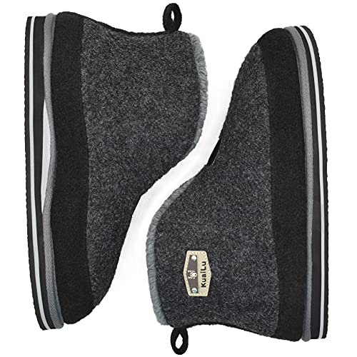 KuaiLu Zapatillas Casa Bota Hombre Invierno Fieltro Cerradas Babuchas Caballero Peluche Lana Pelo Calentitas Pantuflas Botine Comoda Ortopedicas Memory Foam Slippers Antideslizante Goma Suela Gris 46