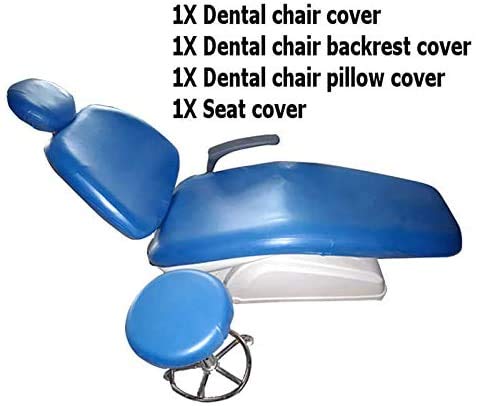 KUYT 4 Piezas/Juego Asiento Dental A Prueba de Polvo Cubierta de Cuero de la PU Elástico Impermeable Protector de Equipo Contiene Reposacabezas Respaldo Amortiguar Cubierta de la Silla,Azul