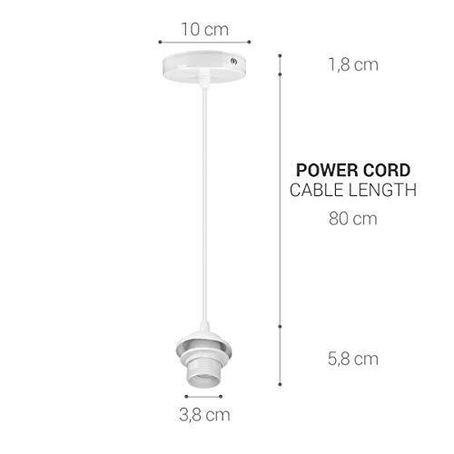 kwmobile 2x Portalámparas E27 con cable y set de montaje - 2 Soportes de techo con cables de 80CM - Lámpara colgante y anillo de fijación en blanco