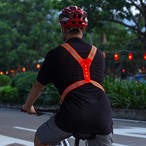 kwmobile Chaleco Reflectante con 8 Luces LED - Chaleco de Seguridad y Bandas Reflectantes en Rojo - para Montar en Moto Bici Coche o Correr