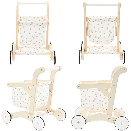 labebe Carrito de la compra para niños de madera, ayuda a andar, juguete para muñecas, juguete estable, accesorio para tiendas de compras y juegos de rol