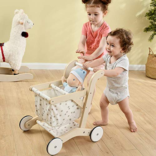 labebe Carrito de la compra para niños de madera, ayuda a andar, juguete para muñecas, juguete estable, accesorio para tiendas de compras y juegos de rol