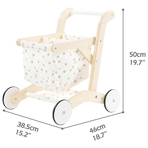 labebe Carrito de la compra para niños de madera, ayuda a andar, juguete para muñecas, juguete estable, accesorio para tiendas de compras y juegos de rol