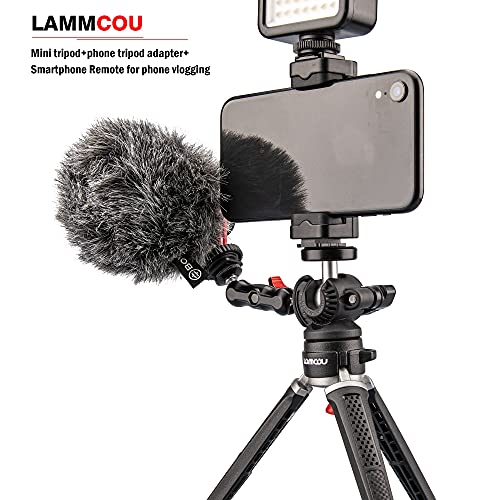 Lammcou Mini trípode de cámara, Tripod portátil liviano con 2 segmentos y cabezal de bola completamente giratorio y soporte para teléfono celular con trípode de zapata de flash