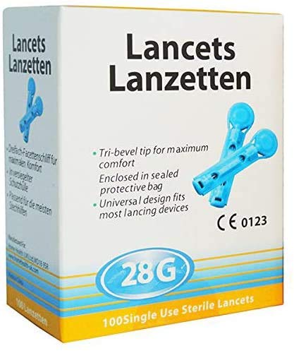 Lancetas Esteriles 28G 100 unidades (Glucosa, Colesterol, tests rápidos.)