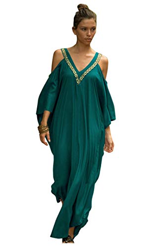 Landove Vestido Hombros Descubiertos Mujer Camisolas y Pareos Indios Bohemio Chic Tunica Piscina Caftan Africano Kaftan Etnico Kimono Flores Ropa Hawaiana Traje de Baño Playa Bikini Cover Up