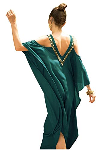 Landove Vestido Hombros Descubiertos Mujer Camisolas y Pareos Indios Bohemio Chic Tunica Piscina Caftan Africano Kaftan Etnico Kimono Flores Ropa Hawaiana Traje de Baño Playa Bikini Cover Up