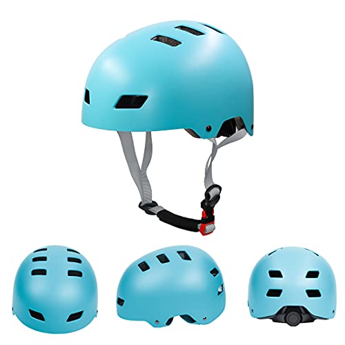 LANOVAGEAR Casco Infantil Set de Protección Casco Protección Patinaje 2-8 años Ajustable Rodilleras Coderas y Muñequeras para Patinaje Ciclismo Monopatín Skateboard (Azul Hielo, S)