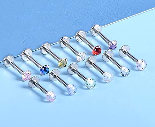 LAURITAMI 18pcs Piercing Labio Barras Aros 16G Acero Quirúrgico Labret Monroe Aros Piercing Joyas Conch Cartílago Tragus Helix Pendiente Barbells 8mm