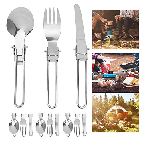 Lazmin112 Juego de Cubiertos para Acampar, Juego de 3 Juegos de Cuchillo, Tenedor y Cuchara de Acero Inoxidable, Cubiertos para Cena de Picnic, Material de Grado alimenticio, Adecuado para Familia /