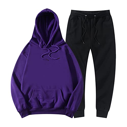 LDGR Sudaderas con Capucha de chándales for Mujer + Pantalones Jogging Sweetpants Sets Winter Fleece Jogger Sports Traje Sudadera Pullover (Color : Purple Black, Size : XL 175KG-80KG)