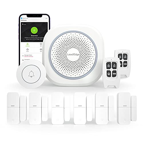 LeadEdge AS100 Alarmas para Casa WiFi,6 Sensores de Puertas y Ventanas, 2 Mandos a Distancia y 1 Timbre de Puerta, Funciona con Alexa,Wireless Kit de Sistemas Alarmas de Seguridad Hogar