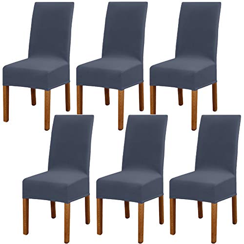 Leeyunbee 6 Piezas Fundas de Sillas de Comedor, Elásticas y Modernas Funda Asiento Silla, Desmontables Lavables Cubiertas para Sillas para Comedor Hotel Banquete de Boda Decoración (Azul Gris)