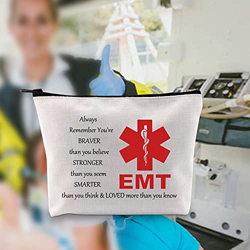 LEVLO Bolsa de maquillaje para técnico médico de emergencia EMT inspirado en regalo EMT You Are Braver Stronger Smarter Than You Think Maquillaje con cremallera bolsa para EMT Paramedic EMT Graduación