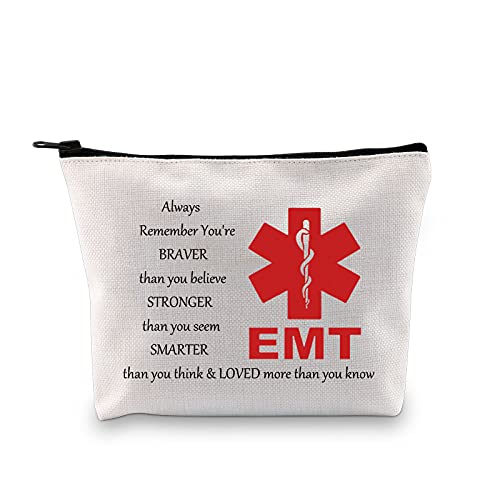 LEVLO Bolsa de maquillaje para técnico médico de emergencia EMT inspirado en regalo EMT You Are Braver Stronger Smarter Than You Think Maquillaje con cremallera bolsa para EMT Paramedic EMT Graduación