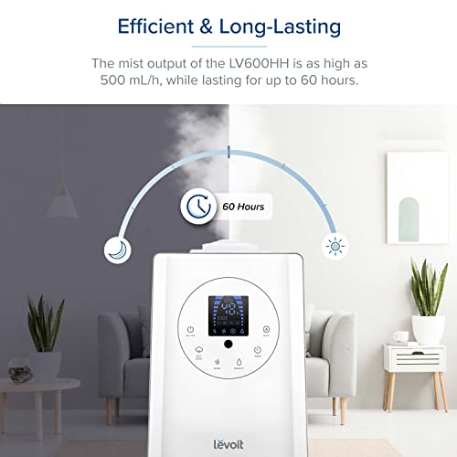 LEVOIT Humidificador Ultrasónico de Niebla fría y caliente de 6L para dormitorios y bebés con monitor remoto y de humedad, vaporizador para habitaciones grandes, hogar, libre de gérmenes y silencioso