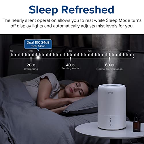 LEVOIT Top-Fill 1.8L Humidificador Ultrasónico para Bebés, Silencioso <28dB, Difusor Dura 20H con Modo de Sueño Inteligente, Apagado Automático,BPA Free a Habitaciones Bebés, Dormitorios, Oficinas