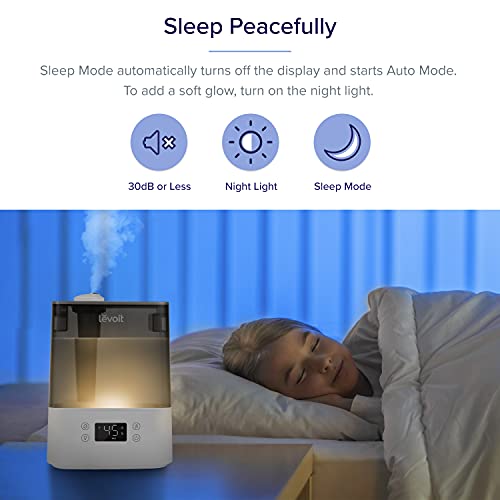 LEVOIT Top-Fill Humidificador Ultrasónico 6L de Vapor Frío a Bébes con Aceite Esencial, Dura 60H a 47m², Silencioso 26dB, Compatible con Alexa y APP, Modo Auto y Sueño con Luz Nocturna y LED Pantalla