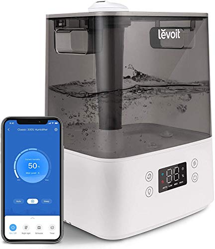 LEVOIT Top-Fill Humidificador Ultrasónico 6L de Vapor Frío a Bébes con Aceite Esencial, Dura 60H a 47m², Silencioso 26dB, Compatible con Alexa y APP, Modo Auto y Sueño con Luz Nocturna y LED Pantalla