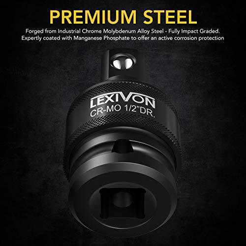 LEXIVON Premium Impact Juego de rótulas de unión universal | Diseño de resorte de bola de 3 piezas Accionamiento de junta en U de 1/2 ", 3/8" y 1/4 "| Acero Cr-Mo = Grado de impacto total (LX-113)