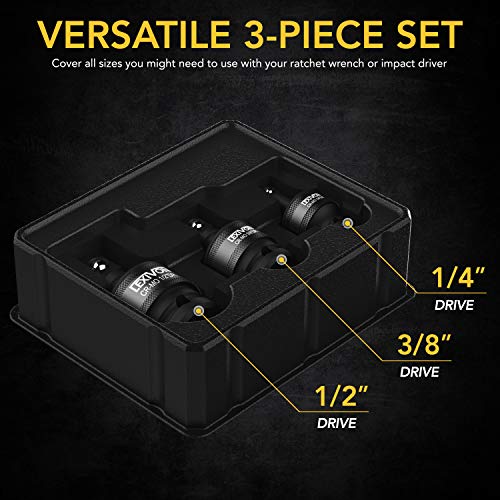 LEXIVON Premium Impact Juego de rótulas de unión universal | Diseño de resorte de bola de 3 piezas Accionamiento de junta en U de 1/2 ", 3/8" y 1/4 "| Acero Cr-Mo = Grado de impacto total (LX-113)