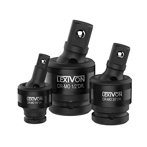 LEXIVON Premium Impact Juego de rótulas de unión universal | Diseño de resorte de bola de 3 piezas Accionamiento de junta en U de 1/2 ", 3/8" y 1/4 "| Acero Cr-Mo = Grado de impacto total (LX-113)